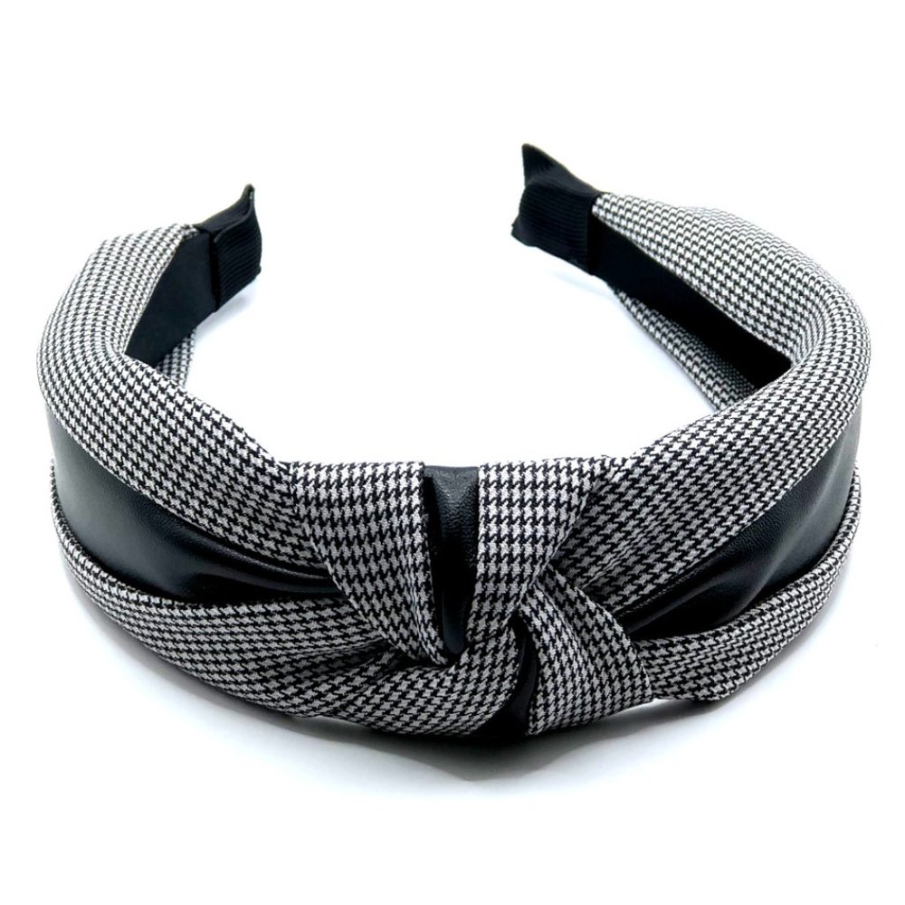 Women Headband in Black Knotted Top-knot With PU Leather Headband